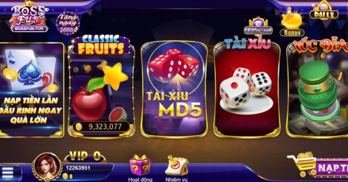 Tài Xỉu Bossfun: Trò Chơi Giúp Bạn Đổi Vận Trong Chớp Mắt 1 Tài xỉu Bossfun – Trải Nghiệm Chơi Tài Xỉu Đổi Thưởng Trực Tuyến
